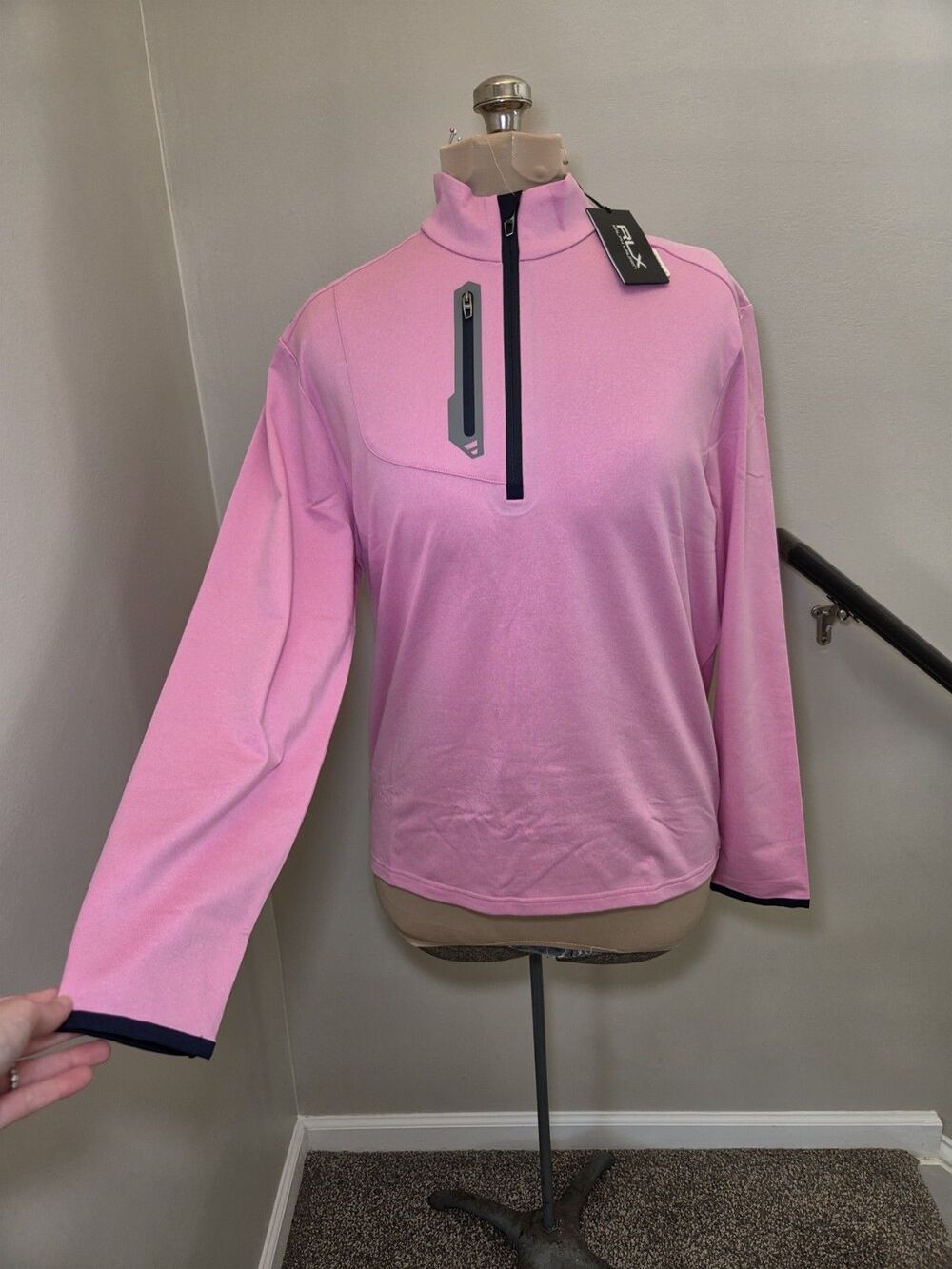 RLX Ralph Lauren Performance Jersey Quarter Zip Pullover Sz Lg Pink Golf Sporty